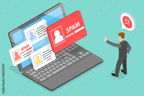 3D Isometric Flat Vector Conceptual Illustration of Link Spam, Spam Protection and Antispam Technology photo