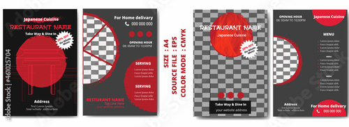 Double sided food flyer design template bundle.Traditional Japanese, Chinese food restaurant flyer, menu design