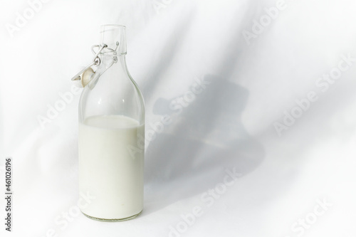 glass bottle with fresh milk. breakfast.
