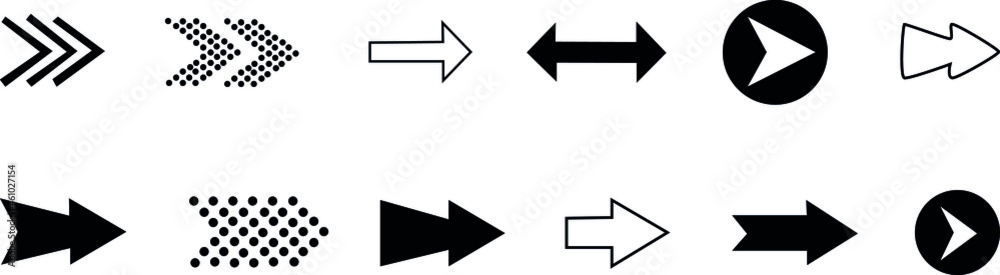 Set of arrows of different shapes, black vector arrows. vectorized icons. Set of arrows of different shapes, black vector arrows. vectorized icons.