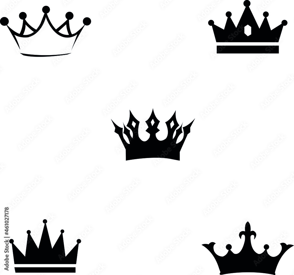 Set of crowns of different shapes, vectorized black crowns. Vectorized icons.