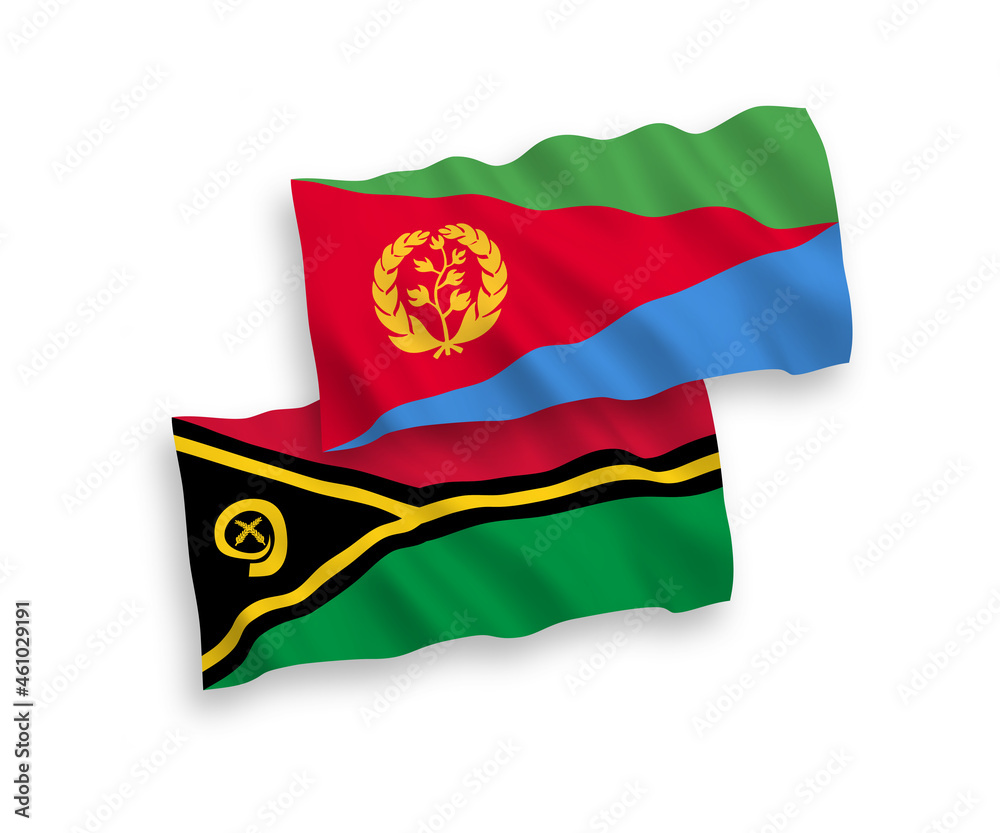 Flags of Republic of Vanuatu and Eritrea on a white background Flags of Republic of Vanuatu and Eritrea on a white background