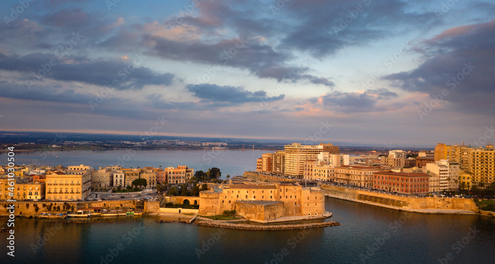 Aerial view of Taranto city castle, Italy