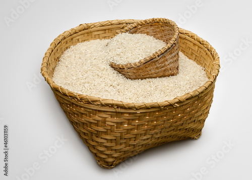 Traditional Manipuri rice basket isolated on white background photo