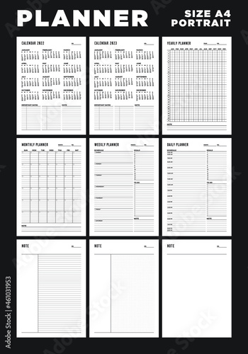 Planner and Calendar, Minimal Style, Week start Sunday, Corporate design planner template.