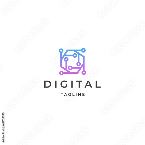 Circuit board data tech logo icon design template flat vector