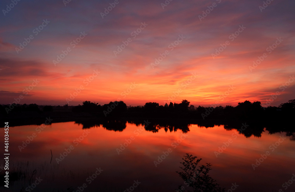 Sky of Sunrise or sunlight for over the water background, in Morning with Orange,Yellow, sunrise shot