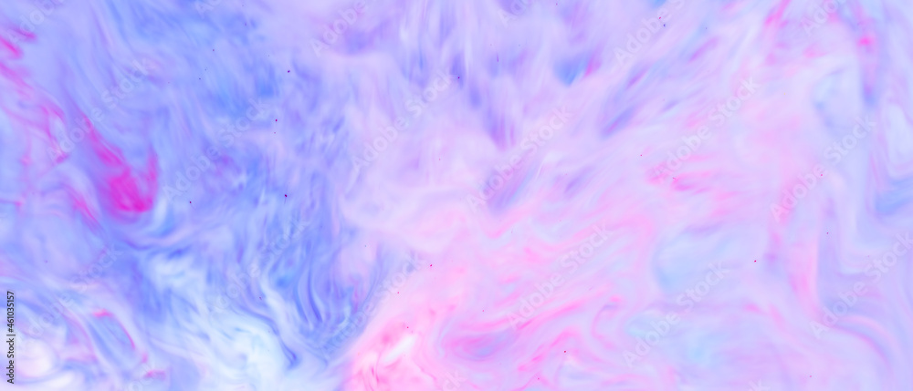 Fluid Art. Abstract liquid paint textured background with decorative spirals and swirls. Liquid pink blue backdrop. Trendy wallpaper