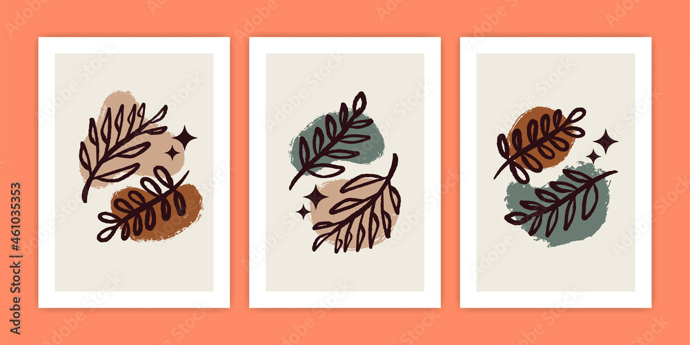 Set of Abstract Boho Leaf and Plant Poster Illustration Set of Abstract Boho Leaf and Plant Poster Illustration