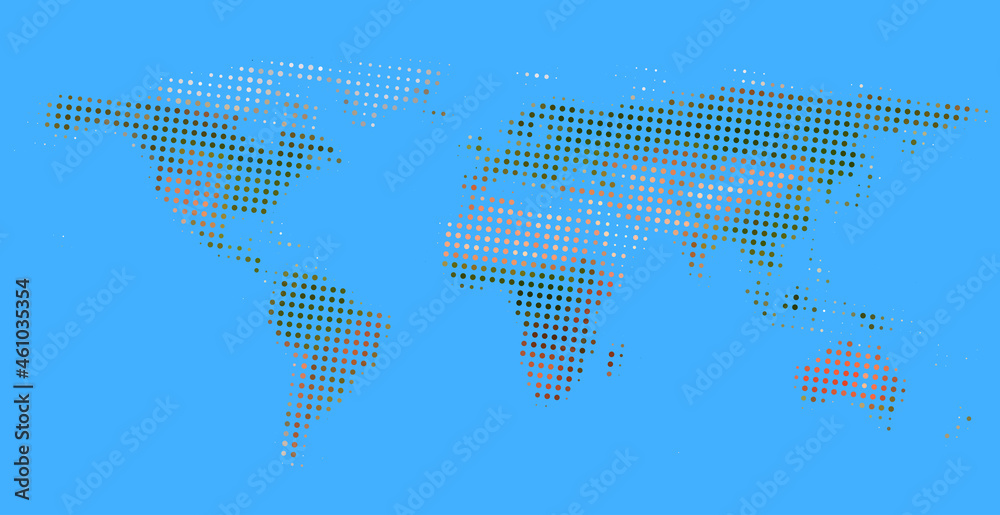Fototapeta premium simplified colored half-tone topographic world map, vector illustration
