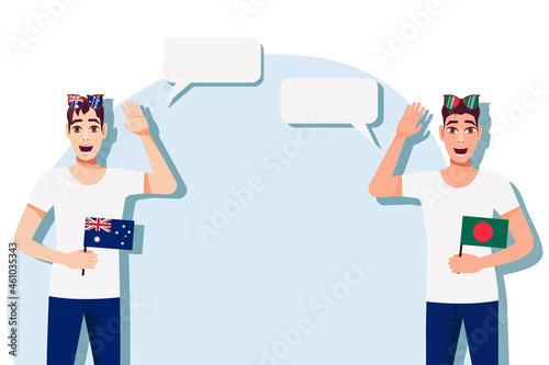 Men with Australian and Bangladeshi flags. Background for the text. Communication between native speakers of the language. Vector illustration.