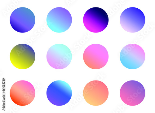 Set of round Vector Gradient. Multicolor Sphere. Modern abstract background texture. Template for design. Isolated objects
