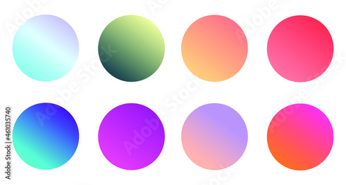 Set of round Vector Gradient. Multicolor Sphere. Modern abstract background texture. Template for design. Isolated objects 