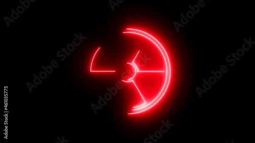 Red neon high radiation warning sign with appearance effect on black background