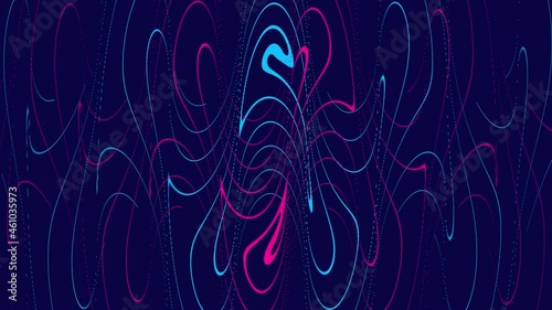Curved lines smoothly moving on a blue background and intersecting with each other