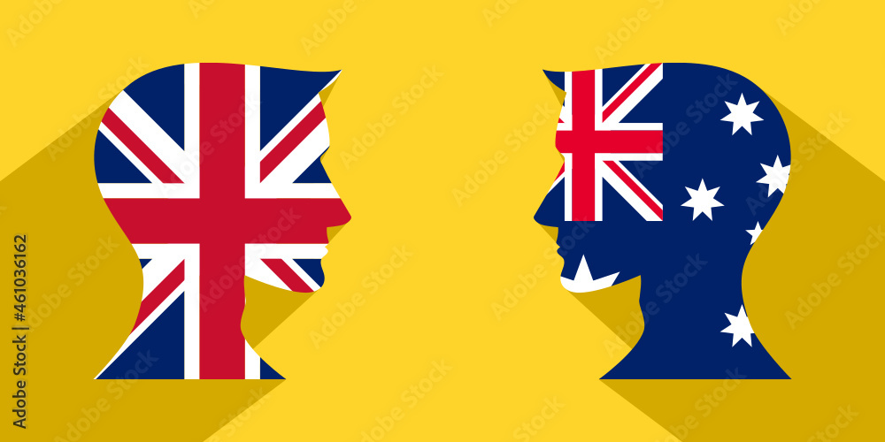 face to face concept with british and australian flags. banner, sticker, print, decorative