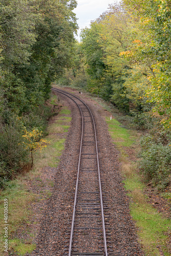 chemin de fer traversant une forêt