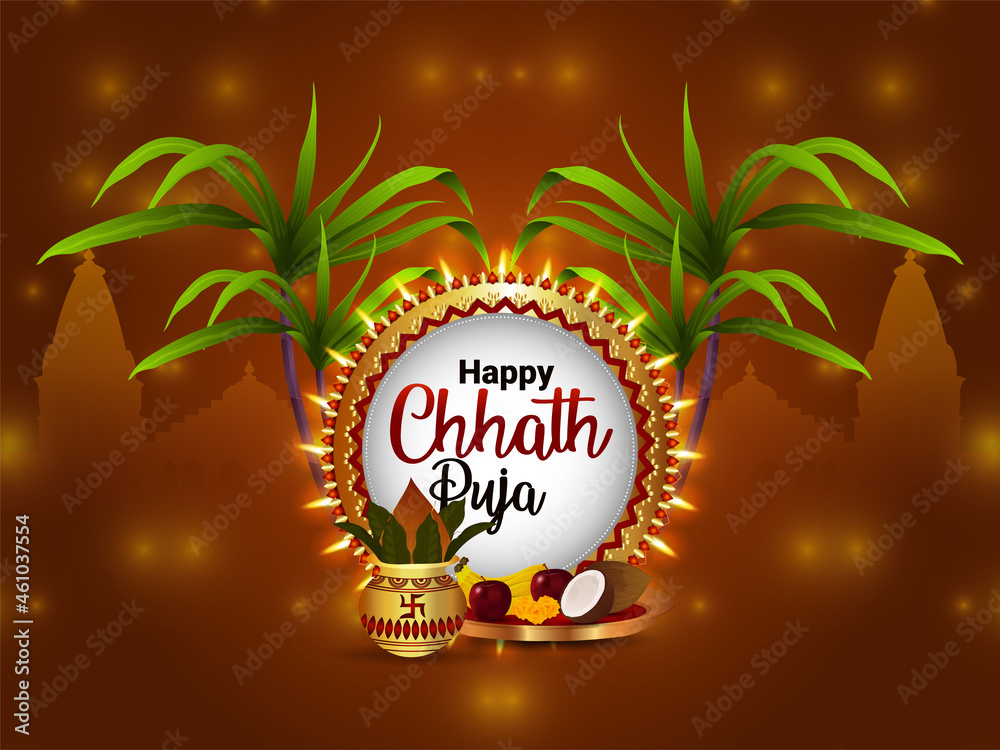 Vector illustration of happy chhath puja festival background  wall  stickers worship water vector  myloviewcom
