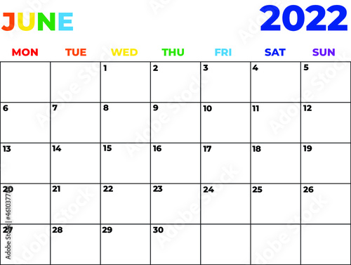 2022 Minimalist Rainbow Calendar, Sunday Start Printable Calendar, Plain calendar, Dated Monthly Planner, Simple Monthly Organizer, Landscape Monthly Planner 2022