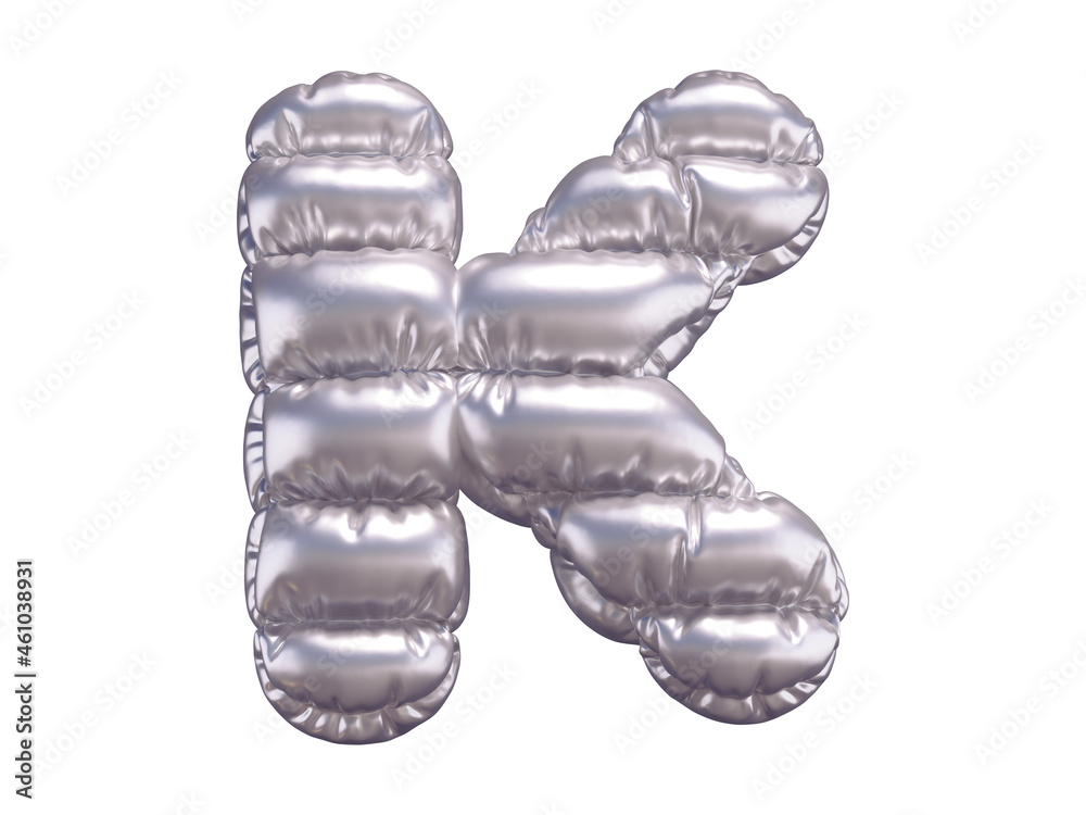 Silver puffer font. Letter K.