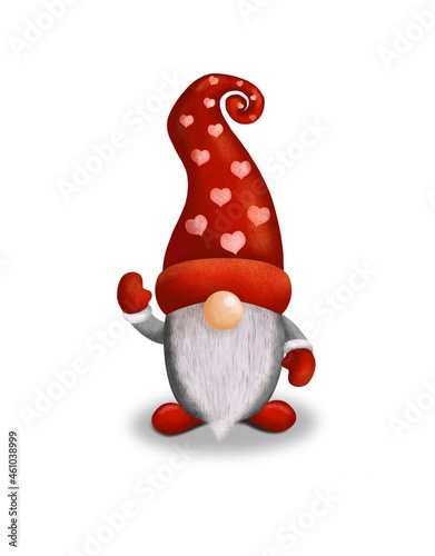 Illustration of a Christmas gnome for a postcard banner, textiles, decor. Scandinavian Nordic Gnome, Cute Christmas Santa Gnome Elf.