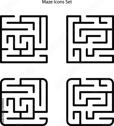 A maze game for kids icons. maze icons set isolated on a white background.