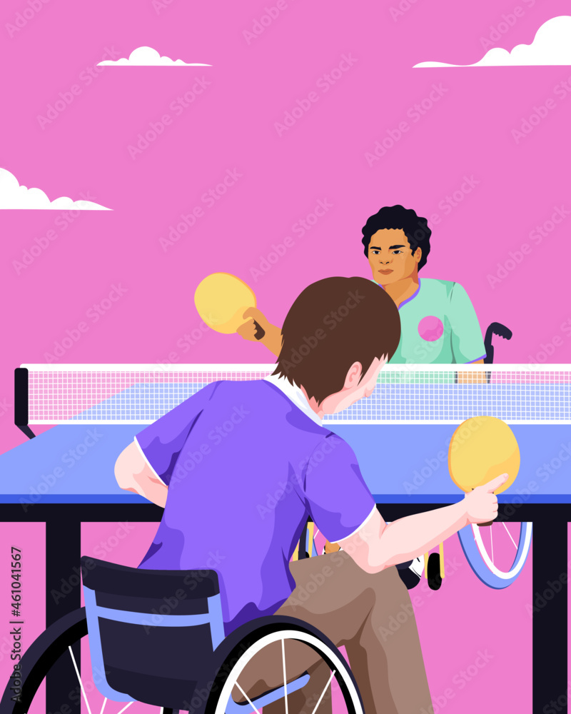 custom made wallpaper toronto digitalTwo friends with wheelchair disability playing ping pong game