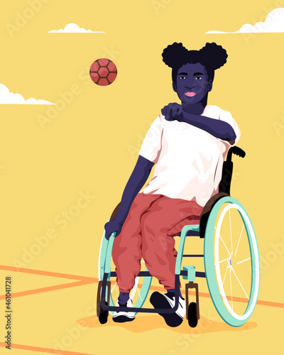 Black person with disability in wheelchair playing petanque boules