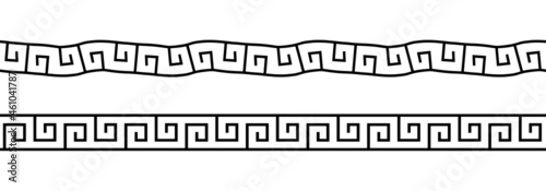 Set greek pattern. Greece border. Seamless meander ornament. collection geometric square greek pattern. Ancient line. Design fret roman style print. Repeated meandros key. Grecian ethnic frame. Vector