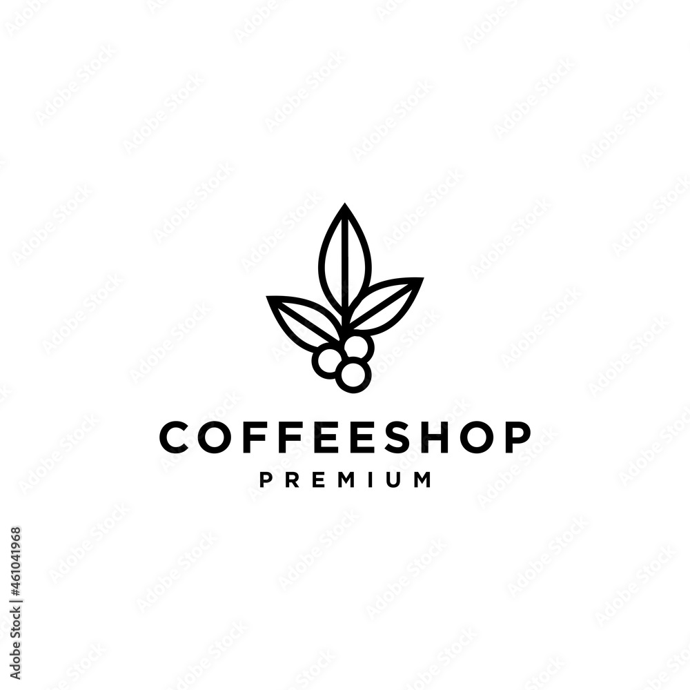 coffee bean leaf plant branch hipster minimal logo vector with leaf simple line outline icon for cafe 