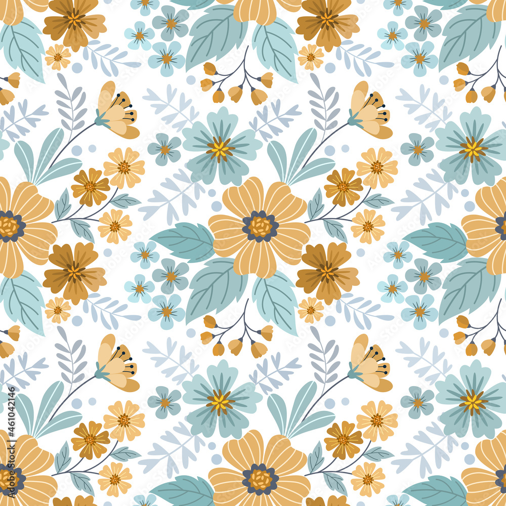 Colorful hand draw flowers seamless pattern for fabric textile wallpaper.