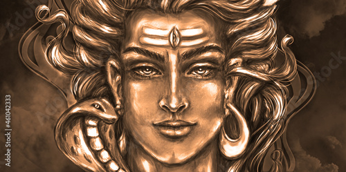 Cuadro en lienzo Transcendental spiritual image of Lord Shiva in the background of the cosmos