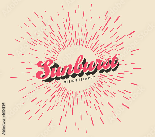 Retro sunburst vector isolated design elements. Fireworks vintage illustration