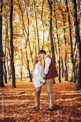 Elegant couple in a sunny autumn park