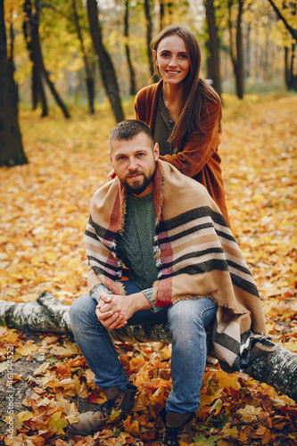 Beautiful couple spend time in a autumn park © prostooleh