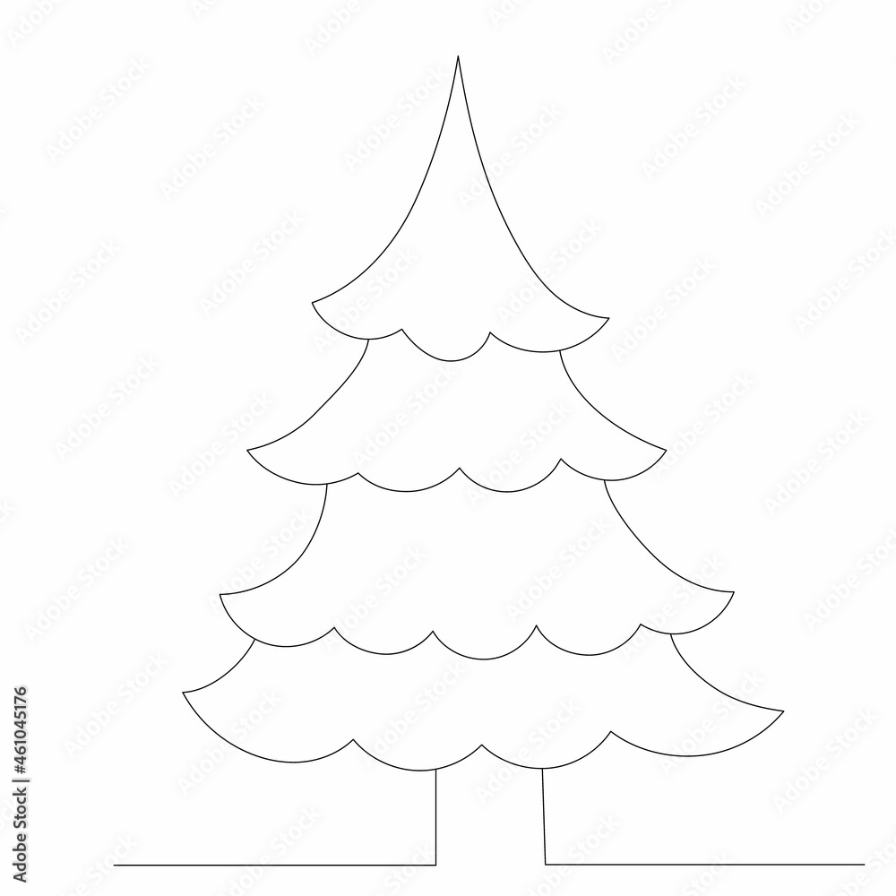 Fototapeta premium one line drawing of a Christmas tree