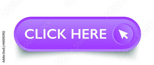 vector click here button and cursor. click here square 3d push button