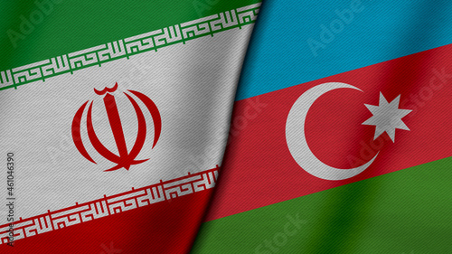 3D Rendering of two flags from Islamic Republic of Iran and Republic of Azerbaijan together with fabric texture, bilateral relations, peace and conflict between countries, great for background