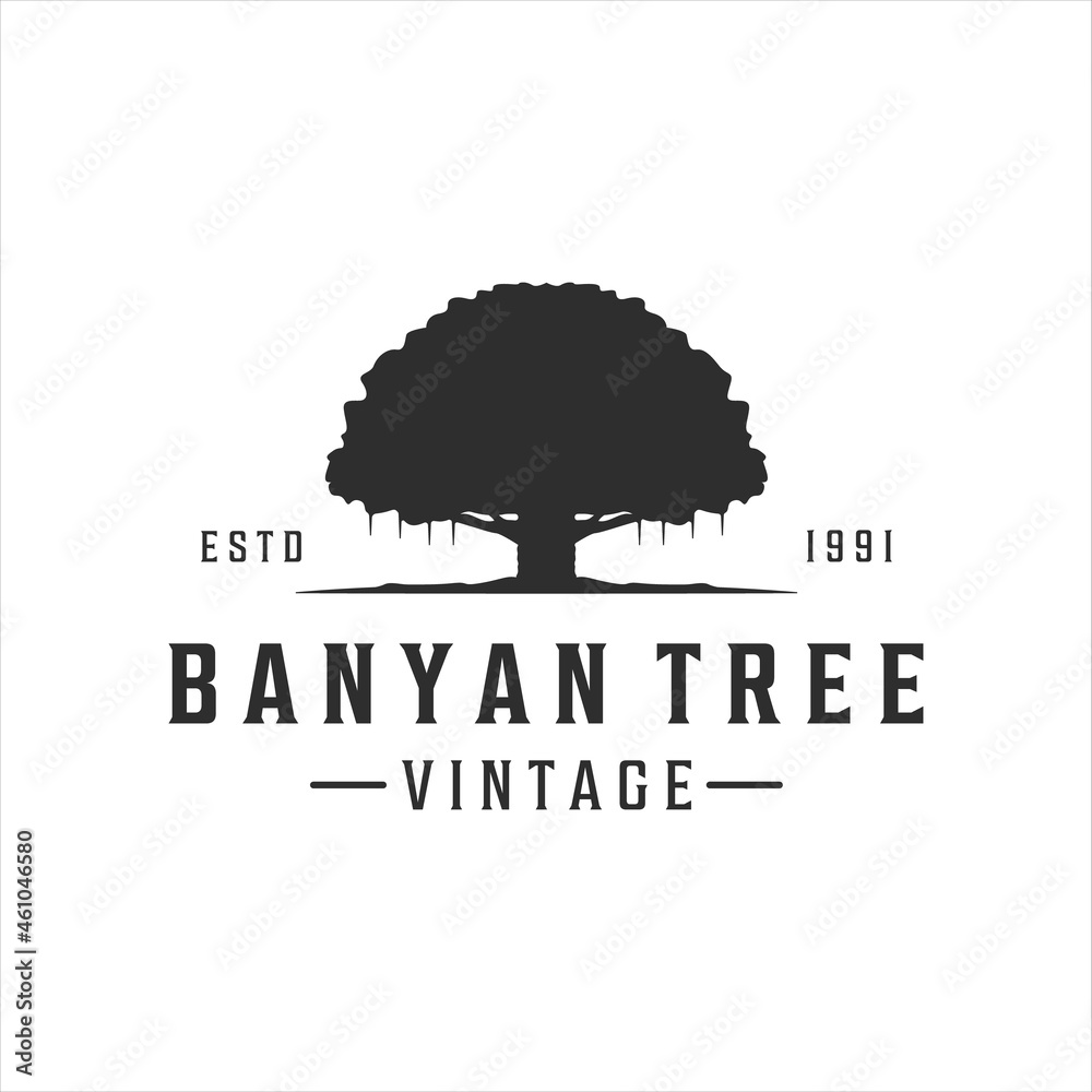 Fotografie banyan tree logo vintage vector illustration template icon design