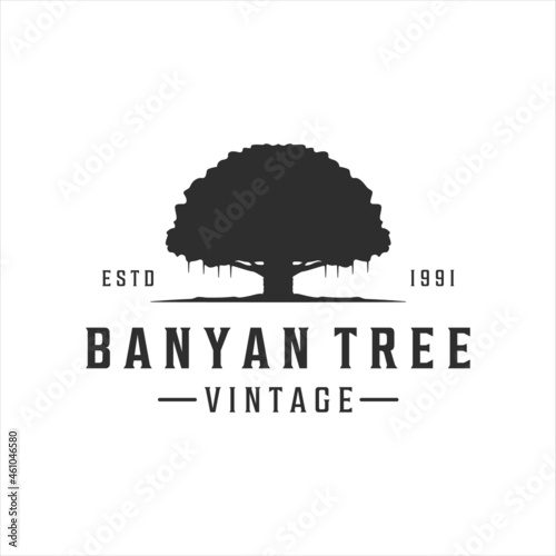 Slika na platnu banyan tree logo vintage vector illustration template icon design