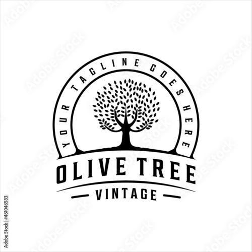 olive tree logo vintage vector illustration template icon design with typography badge concept