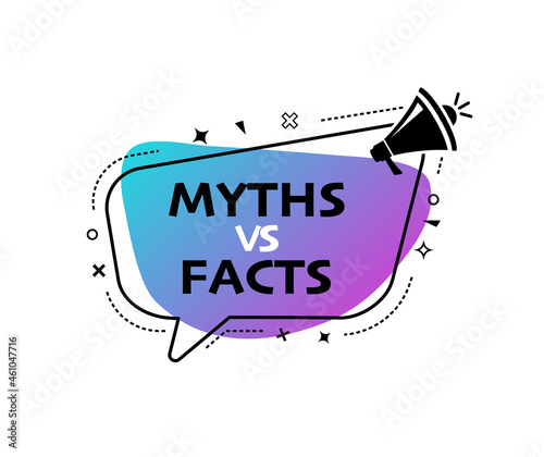 Male hand holding megaphone with Myths vs facts speech bubble. Loudspeaker. Banner for business, marketing and advertising. Vector illustration.