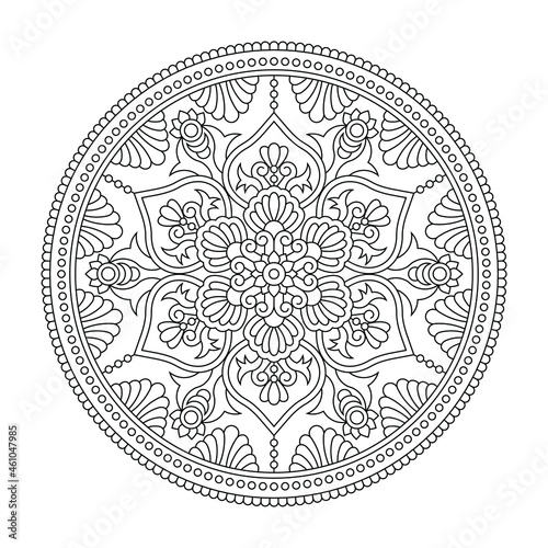 Vector black mandala for coloring book. Line round vintage pattern for design isolated on white background. Decorative ornament in oriental style