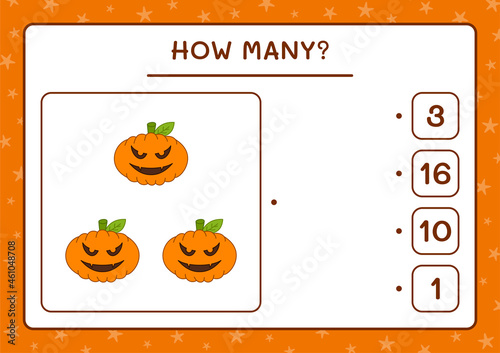 How many Pumpkin, game for children. Vector illustration, printable worksheet
