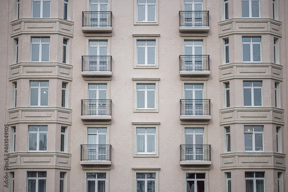Multi-storey building windows with balconies