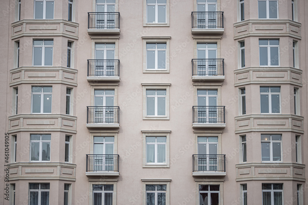 Multi-storey building windows with balconies Multi-storey building windows with balconies