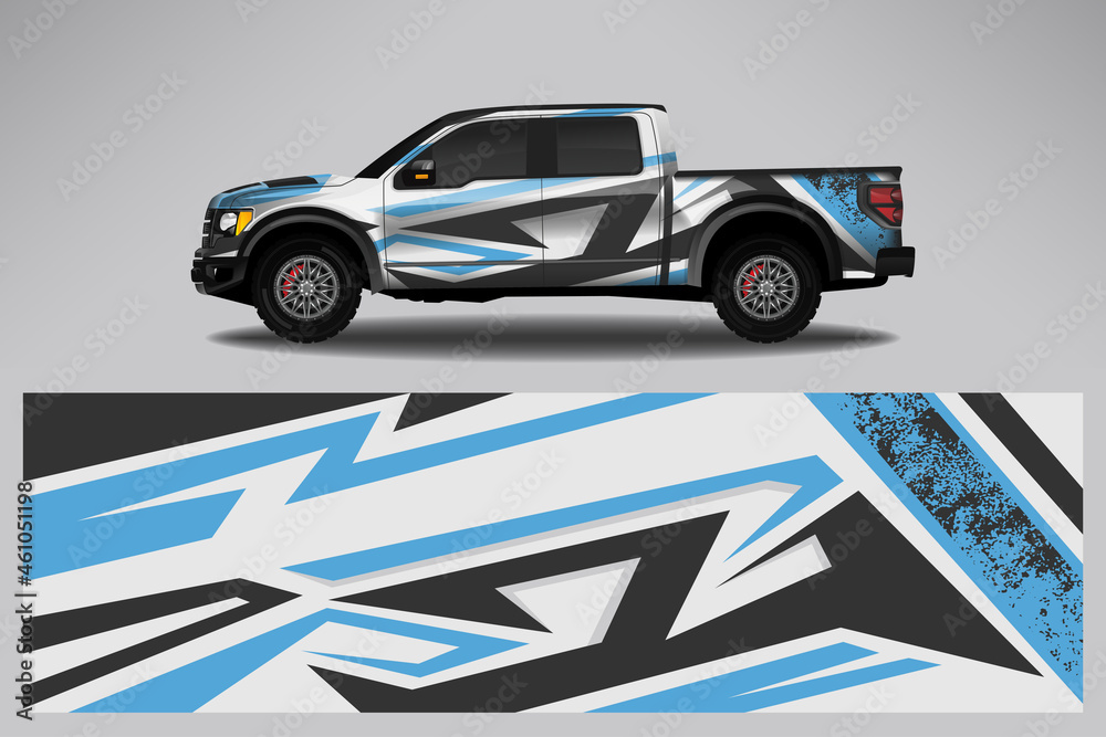 Fototapeta premium Wrap car vector design decal. Graphic abstract line racing background design for vehicle, race car, rally, adventure livery camouflage.