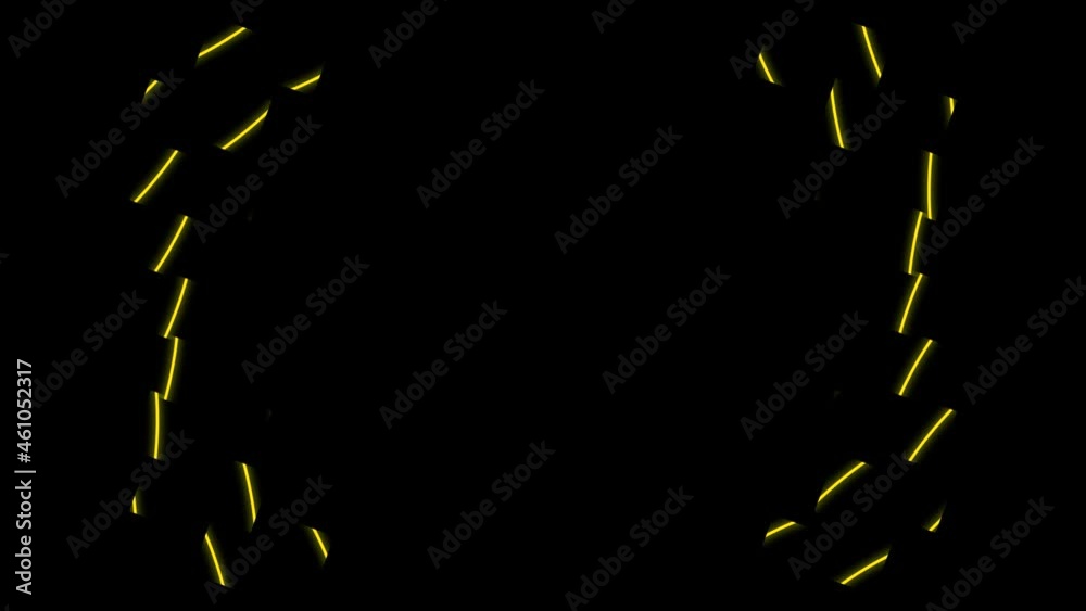 Thin line neon circles segments seamless loop animation. Abstract futuristic motion graphics on a dark background