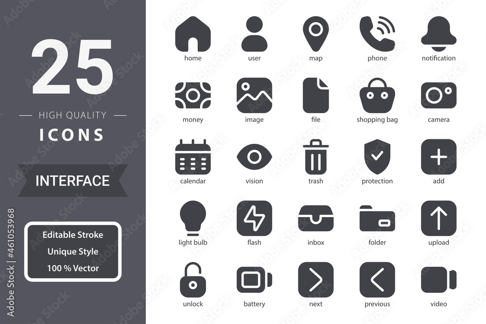 Interface icon pack for your website design, logo, app, UI. Interface icon glyph design. Vector graphics illustration and editable stroke.