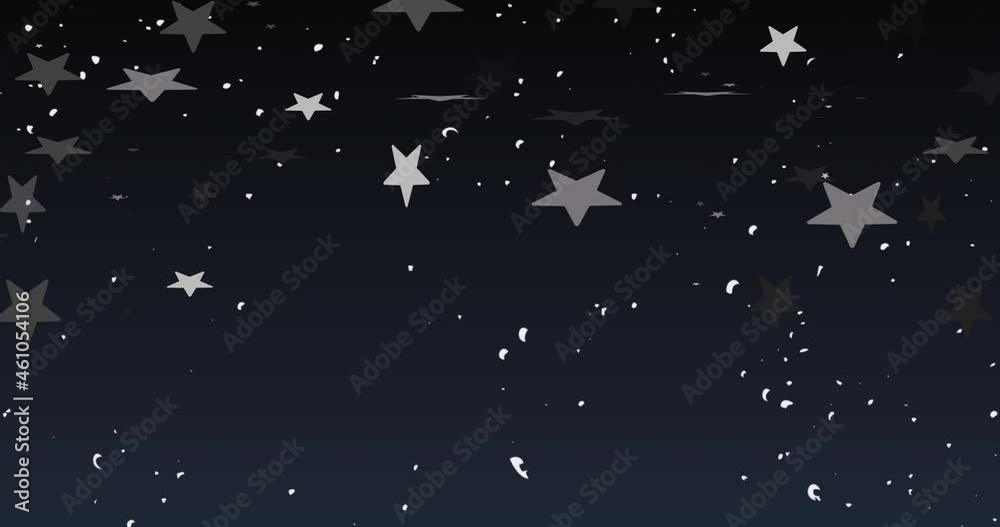 Animation of white christmas stars falling on black background Animation of white christmas stars falling on black background